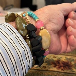 Multicolor Beaded Stackable Bracelet Set - Pink, Turquoise & Olive